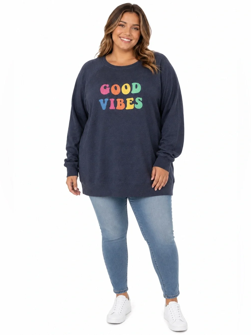 Wildfox Good Vibes Graphic Sweatshirt Women’s XXL Navy Long Sleeve Pullover